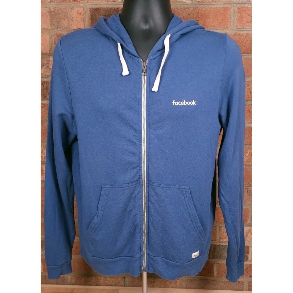 Facebook Hoodie Size Medium Blue Marine Layer Zip Sweatshirt Logo California